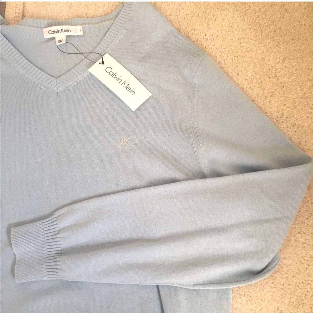 Calvin Klein Light Blue V-Neck Pullover Sweater